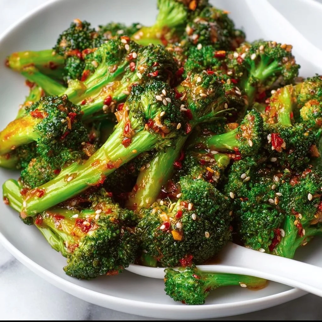 Delicious Gochujang Broccoli dish garnished and ready to serve.