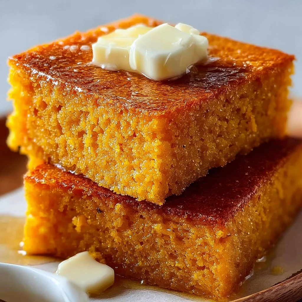 Delicious Honey Butter Sweet Potato Cornbread served with honey butter spread