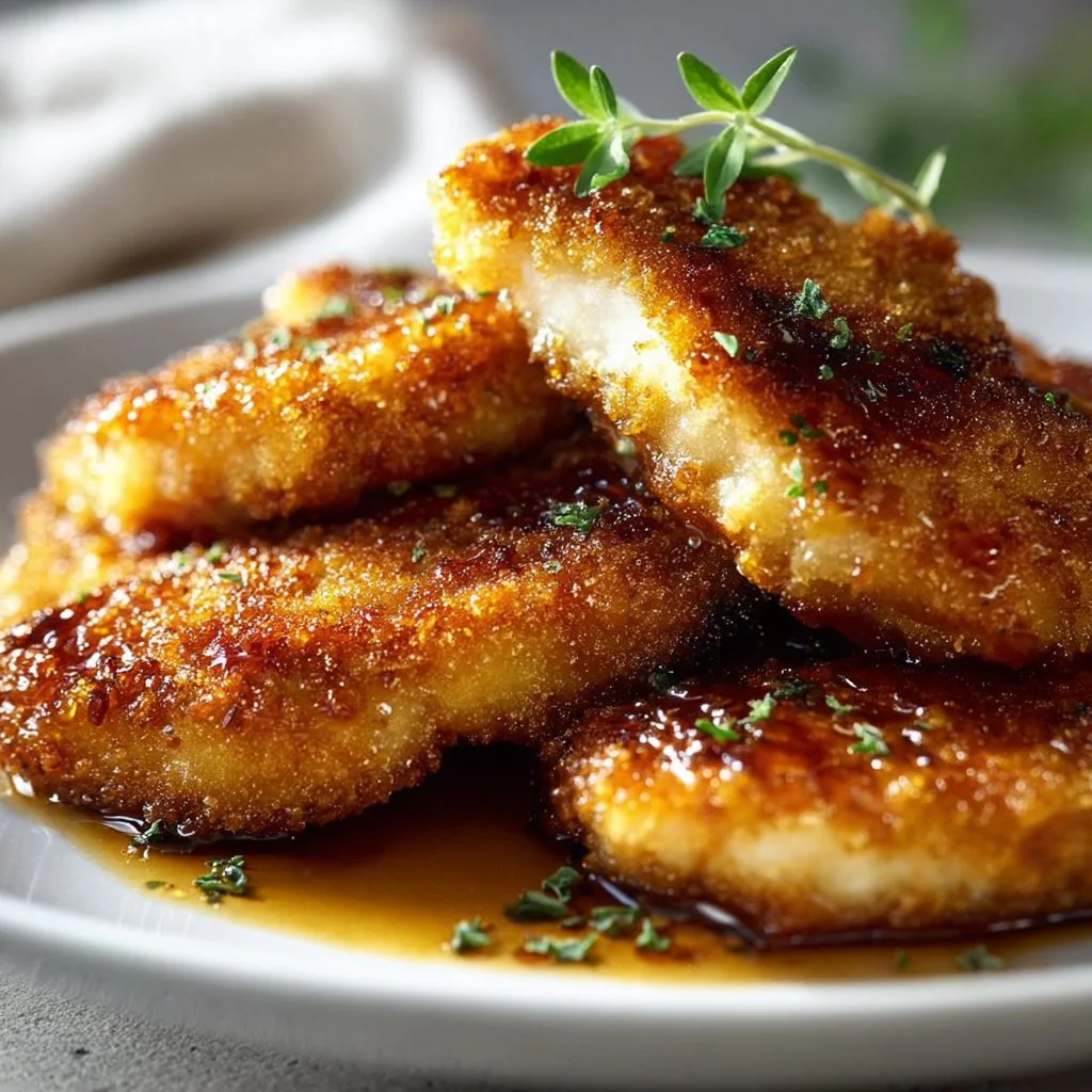 Delicious hot honey chicken cutlets served on a plate