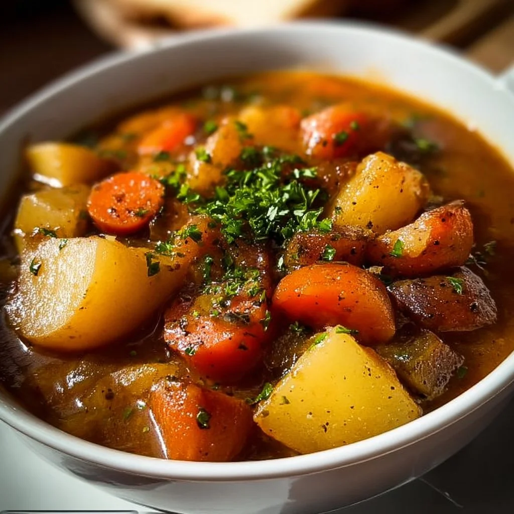 Delicious Irish Vegetarian Stew with colorful vegetables in a bowl