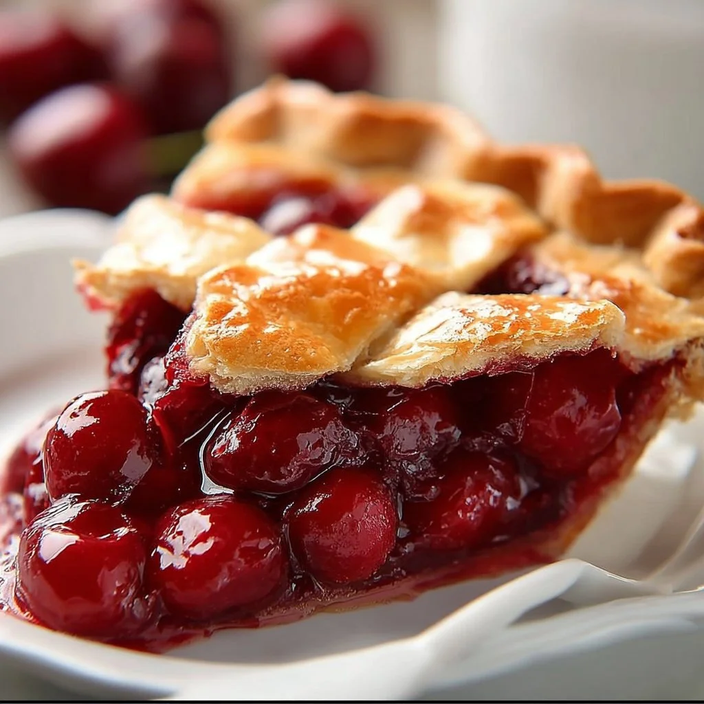 Deliciously baked juicy cherry pie with a flaky crust and bright red filling