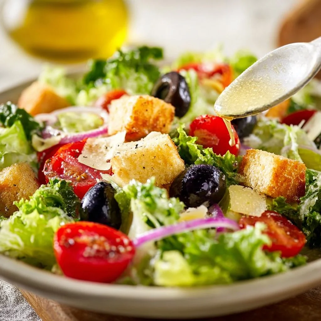Fresh Olive Garden Salad with greens, tomatoes, and olives