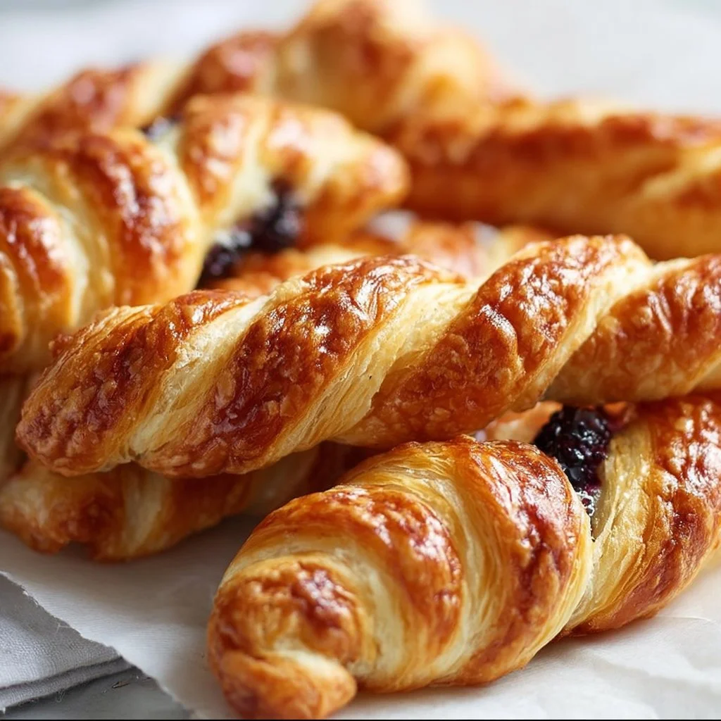 Golden brown pastry twists sprinkled with sugar on a baking sheet