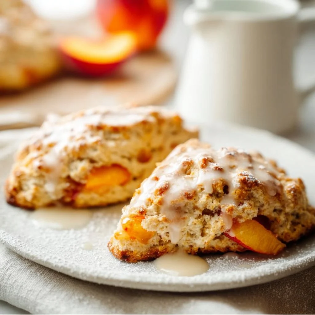 Delicious peach scones fresh out of the oven, ready to be enjoyed.