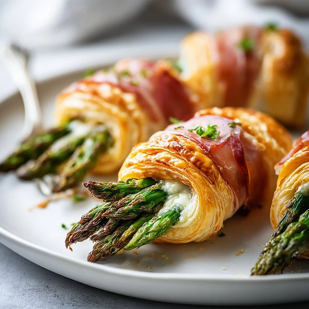 Delicious prosciutto asparagus puff pastry bundles ready to serve
