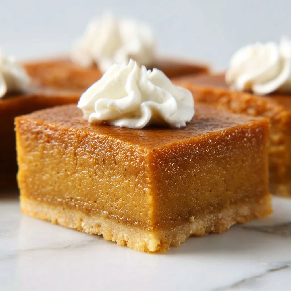 Delicious homemade pumpkin pie bars served on a festive autumn platter.