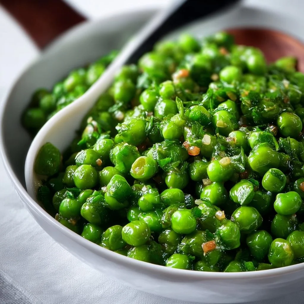 Delicious sauteed green peas served on a plate