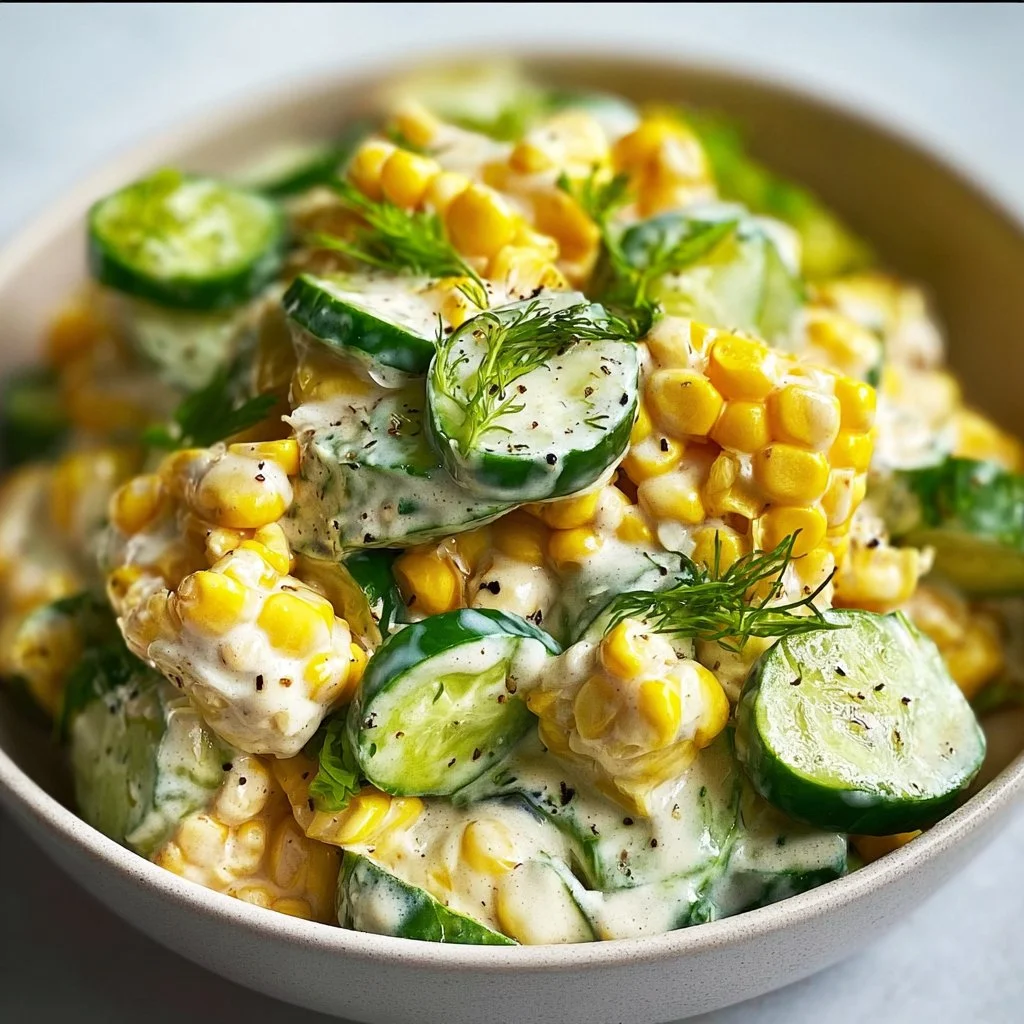 Street Corn Creamy Cucumber Salad featuring fresh cucumbers and tasty ingredients