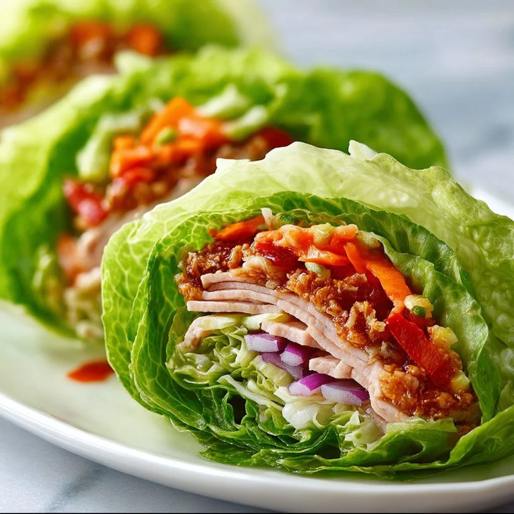 Quick and healthy 10-minute lettuce wrap sandwich recipe with fresh ingredients.