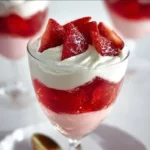 3-Ingredient Strawberry Jell-O Parfait 2 Delicious 3-ingredient strawberry parfait in a glass with fresh strawberries.