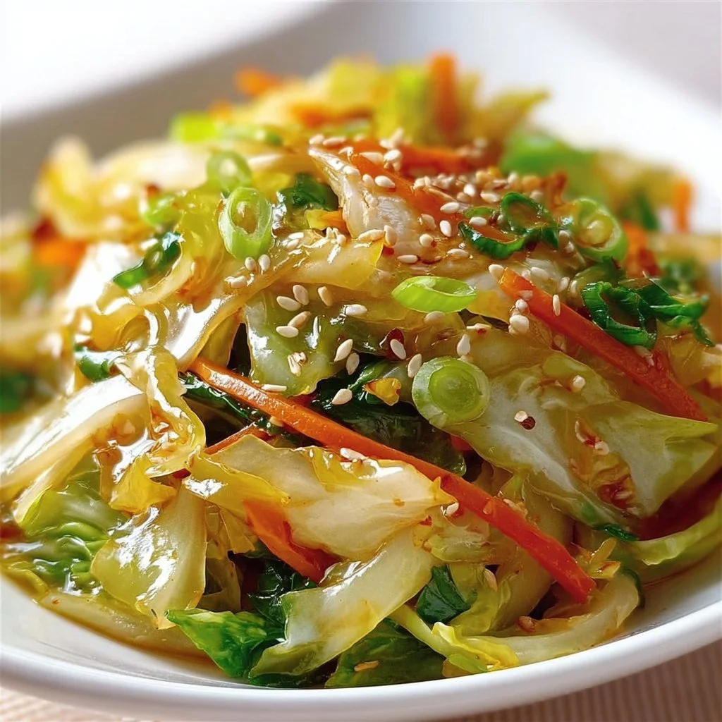 Colorful Asian cabbage stir fry featuring fresh vegetables and vibrant sauce