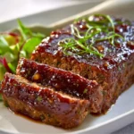 Asian-inspired meatloaf with hoisin and soy sauce served on a plate