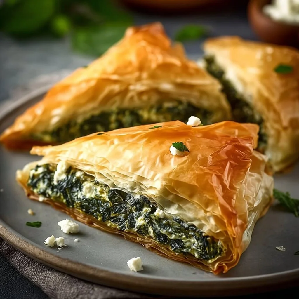 Authentic Greek Spinach Pie filled with fresh spinach and feta cheese