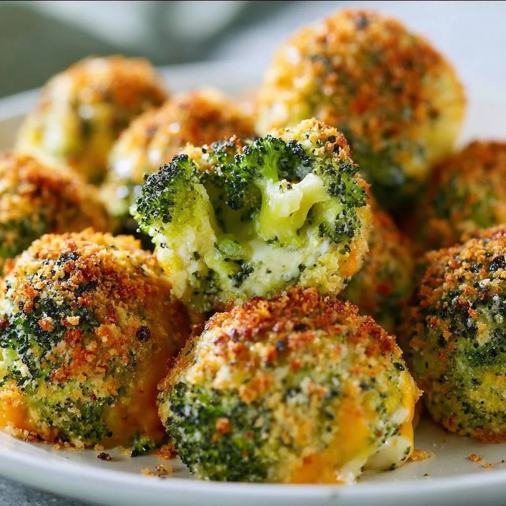Baked broccoli cheese balls served on a plate with dipping sauce
