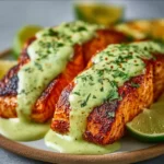 Baked Cajun Salmon garnished with herbs on a plate