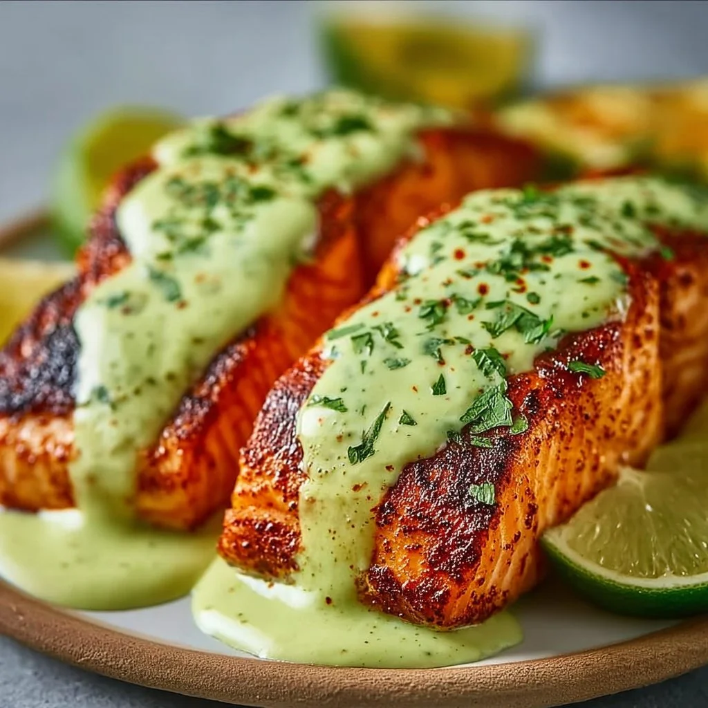 Baked Cajun Salmon garnished with herbs on a plate