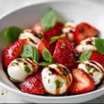 Balsamic Strawberry Caprese salad with fresh strawberries, basil, and mozzarella