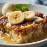 Delicious banana bread cobbler served with vanilla ice cream