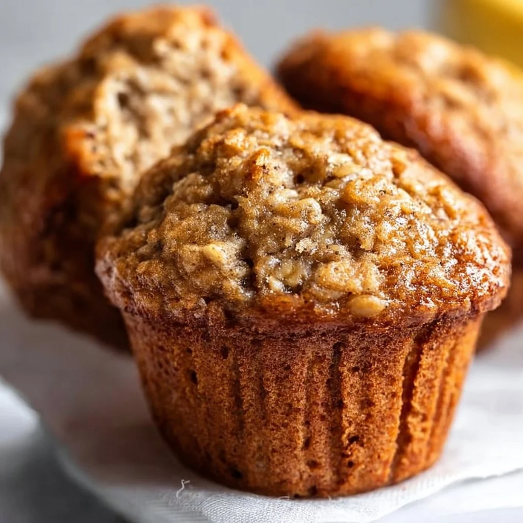 Freshly baked banana oatmeal muffins on a cooling rack
