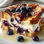 Blueberry Cream Cheese French Toast Casserole 2 Blueberry Cream Cheese French Toast Casserole topped with blueberries