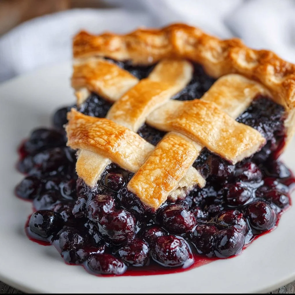 Delicious homemade blueberry pie with fresh blueberries and flaky crust