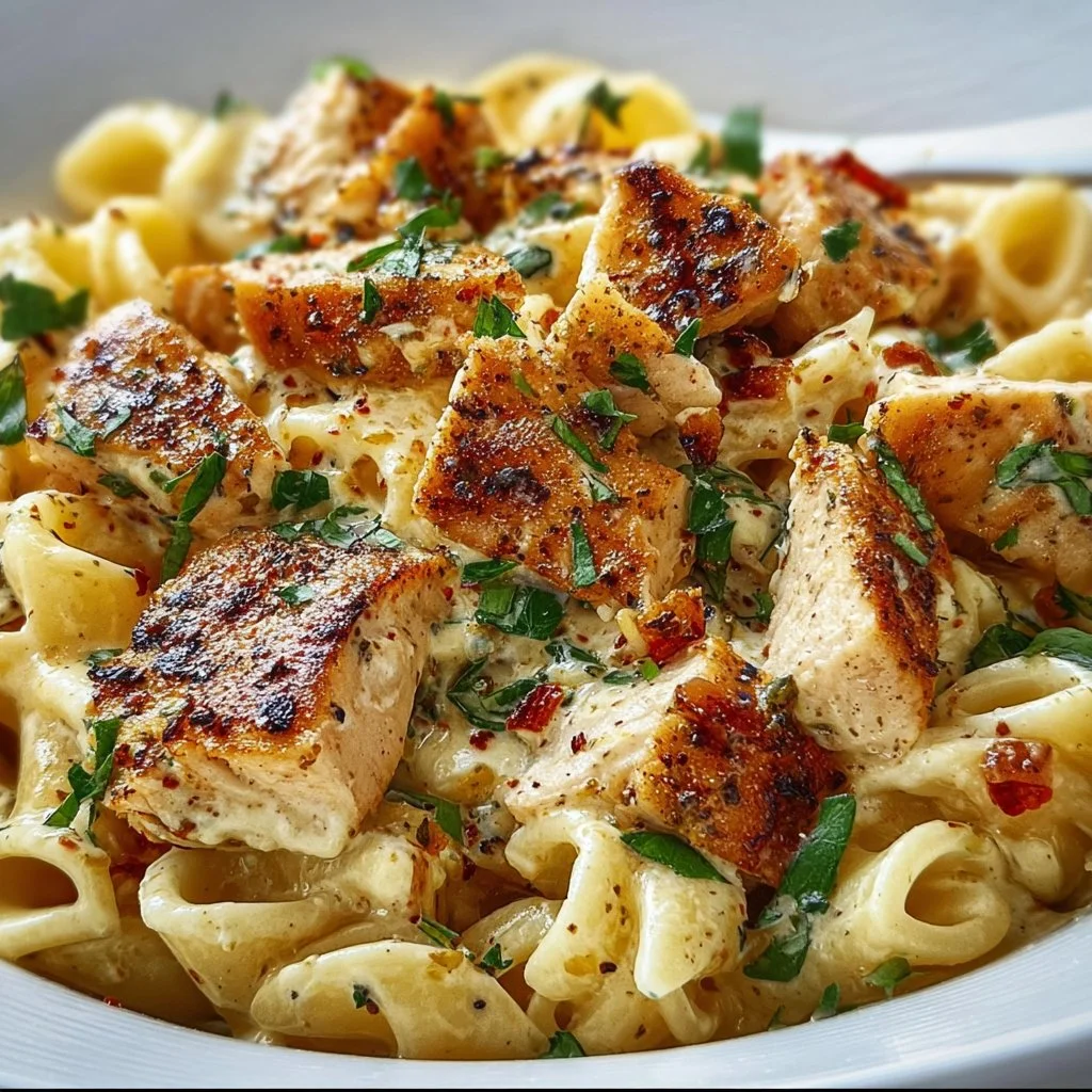 Creamy Boursin Chicken Pasta dish with fresh ingredients and herbs