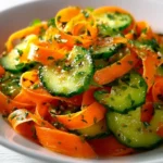 Freshly prepared Carrot & Cucumber Salad garnished with herbs