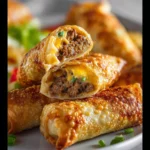 Delicious cheeseburger egg rolls served with dipping sauce