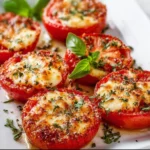 Delicious cheesy baked tomatoes fresh out of the oven.