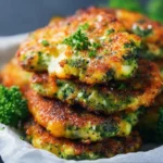 Delicious cheesy broccoli fritters served on a plate