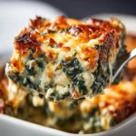 Delicious Cheesy Italian Spinach Bake fresh from the oven with cheese and spinach.