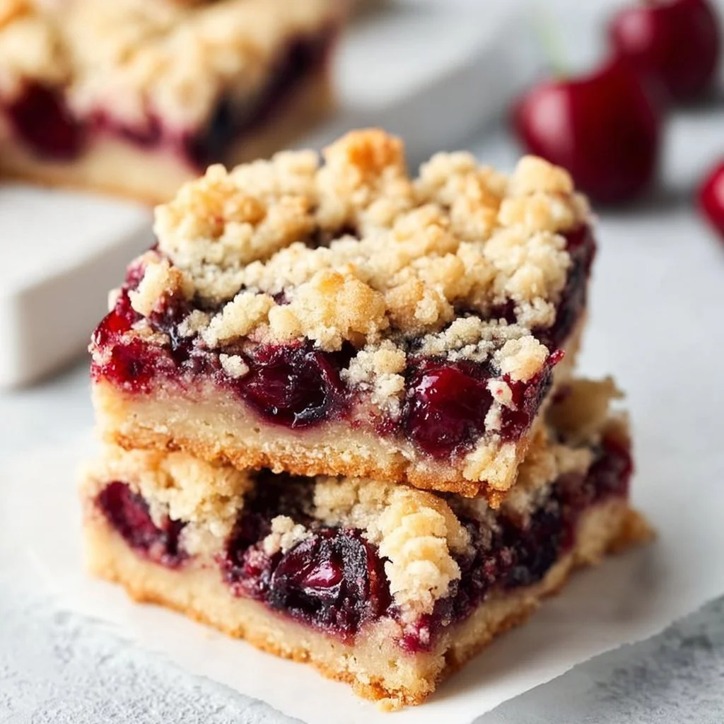 Delicious cherry crumb bars with a golden crumb topping and vibrant cherry filling