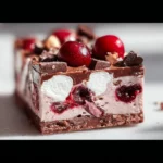 Cherry Marshmallow Fudge Bars with a cherry topping and marshmallow swirl