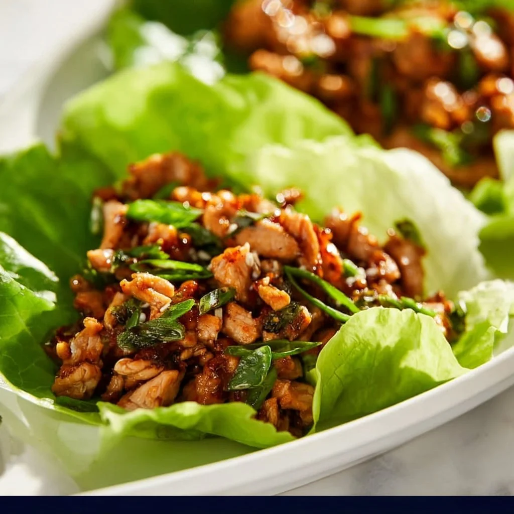 Delicious homemade chicken lettuce wraps served on a plate