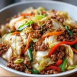 Delicious Chinese ground beef and cabbage stir fry in a vibrant dish.