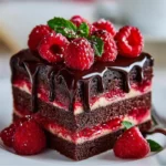 Delicious Chocolate Raspberry Drip Cake with chocolate ganache and fresh raspberries