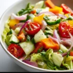 Colorful chopped vegetable salad with a variety of fresh ingredients