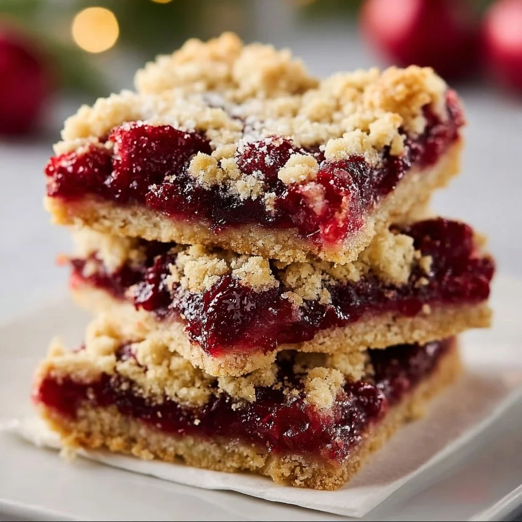 Festive Christmas Cherry Bars with vibrant cherry filling and cookie crust.