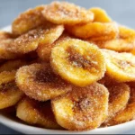 Cinnamon-sugar coated banana chips made in an air fryer