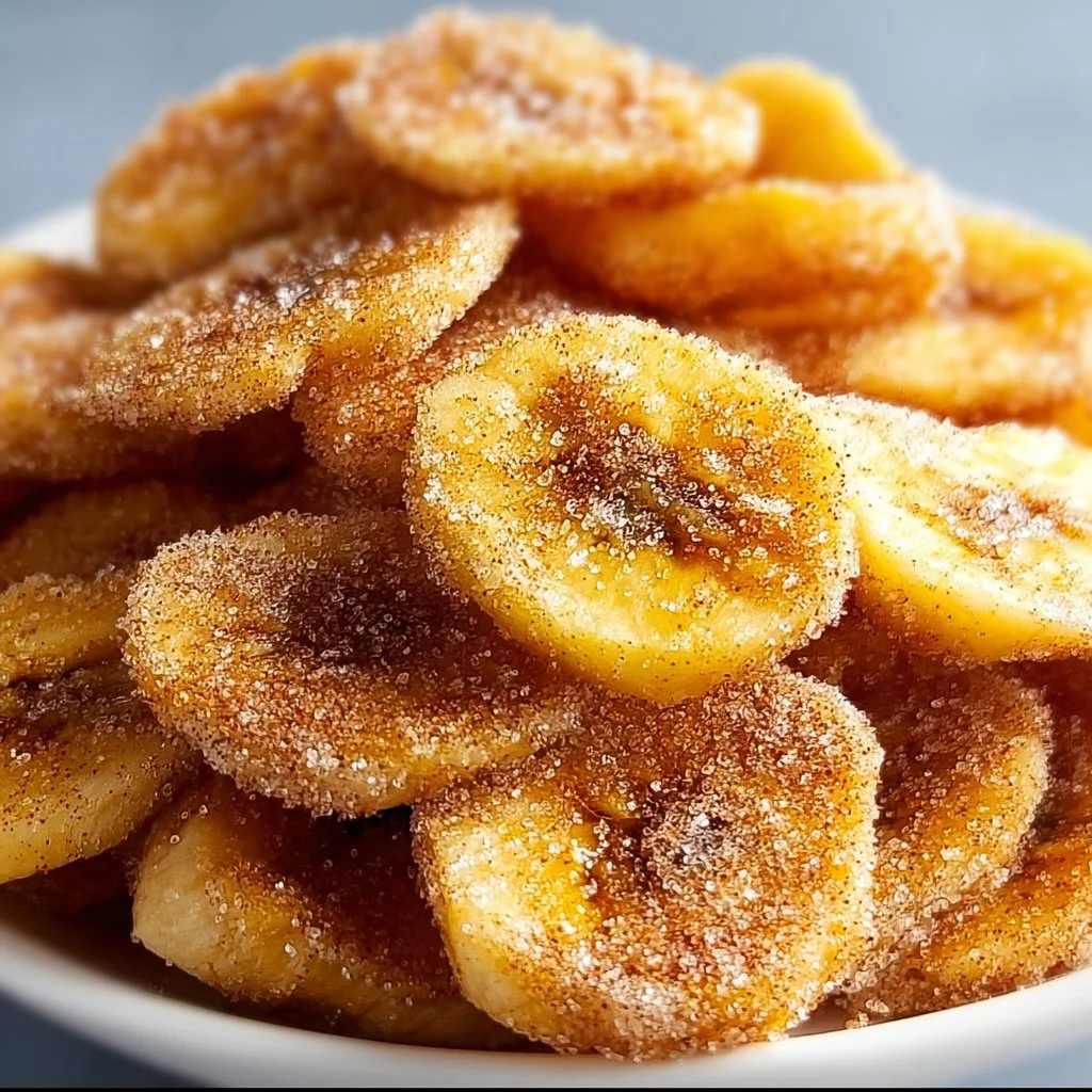 Cinnamon-sugar coated banana chips made in an air fryer