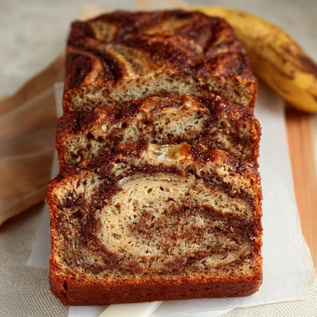 Delicious cinnamon swirl banana bread sliced and served on a plate