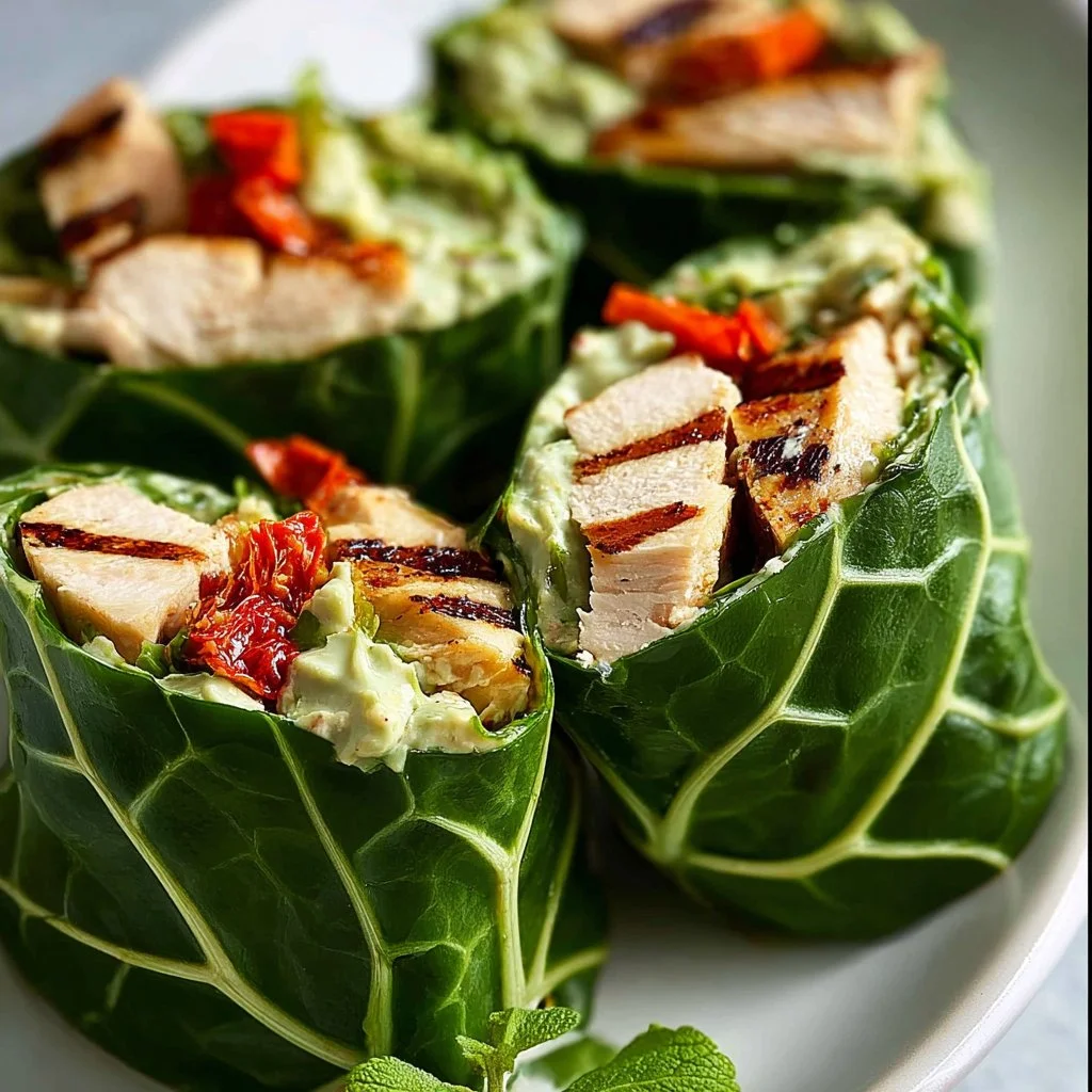 Healthy collard green wraps filled with fresh vegetables and proteins