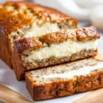 Cream cheese-filled banana bread loaf showcasing moist texture and rich flavor