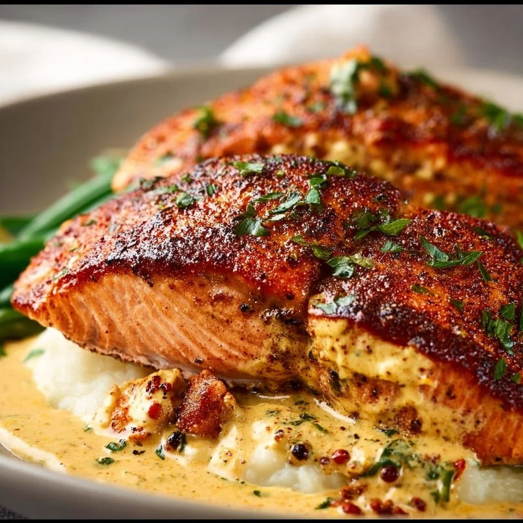 Creamy Cajun stuffed salmon with a flavorful filling