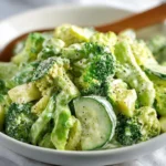 Creamy cucumber avocado broccoli salad with vibrant vegetables