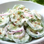 Creamy cucumber salad with fresh vegetables and a tangy dressing