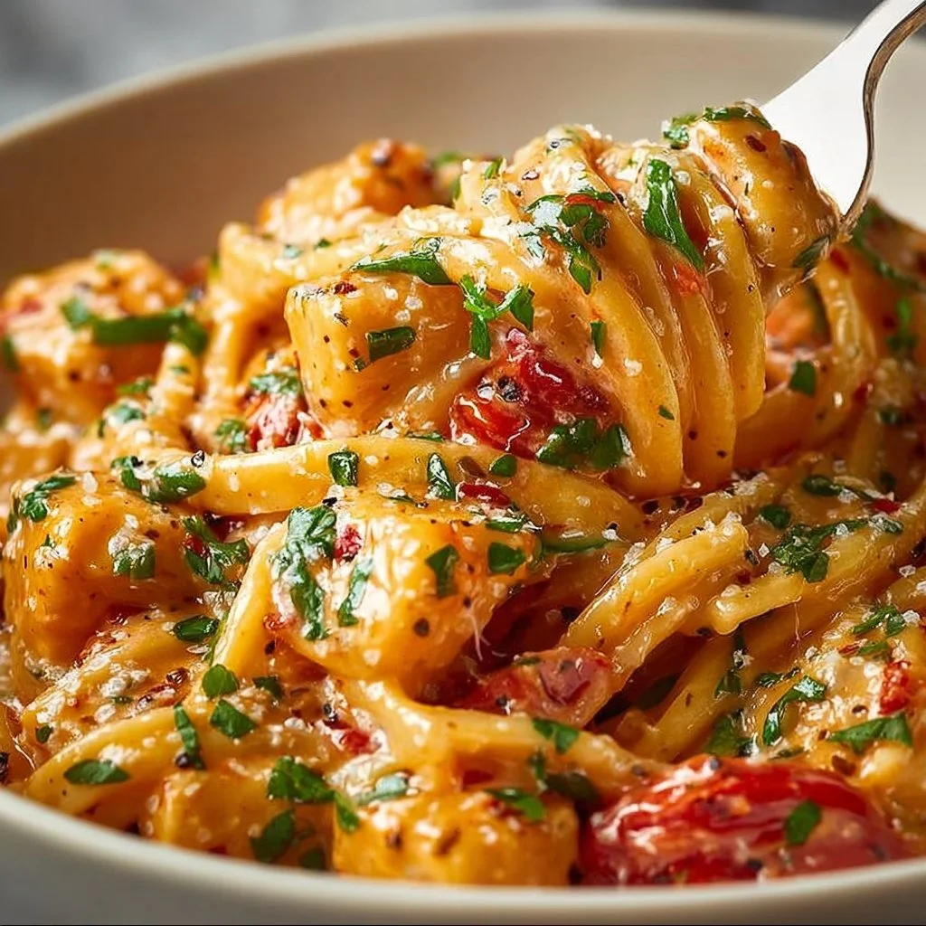 Delicious creamy tomato garlic pasta served in a bowl