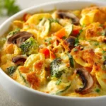 Delicious creamy vegetable casserole baked with fresh vegetables and cheese