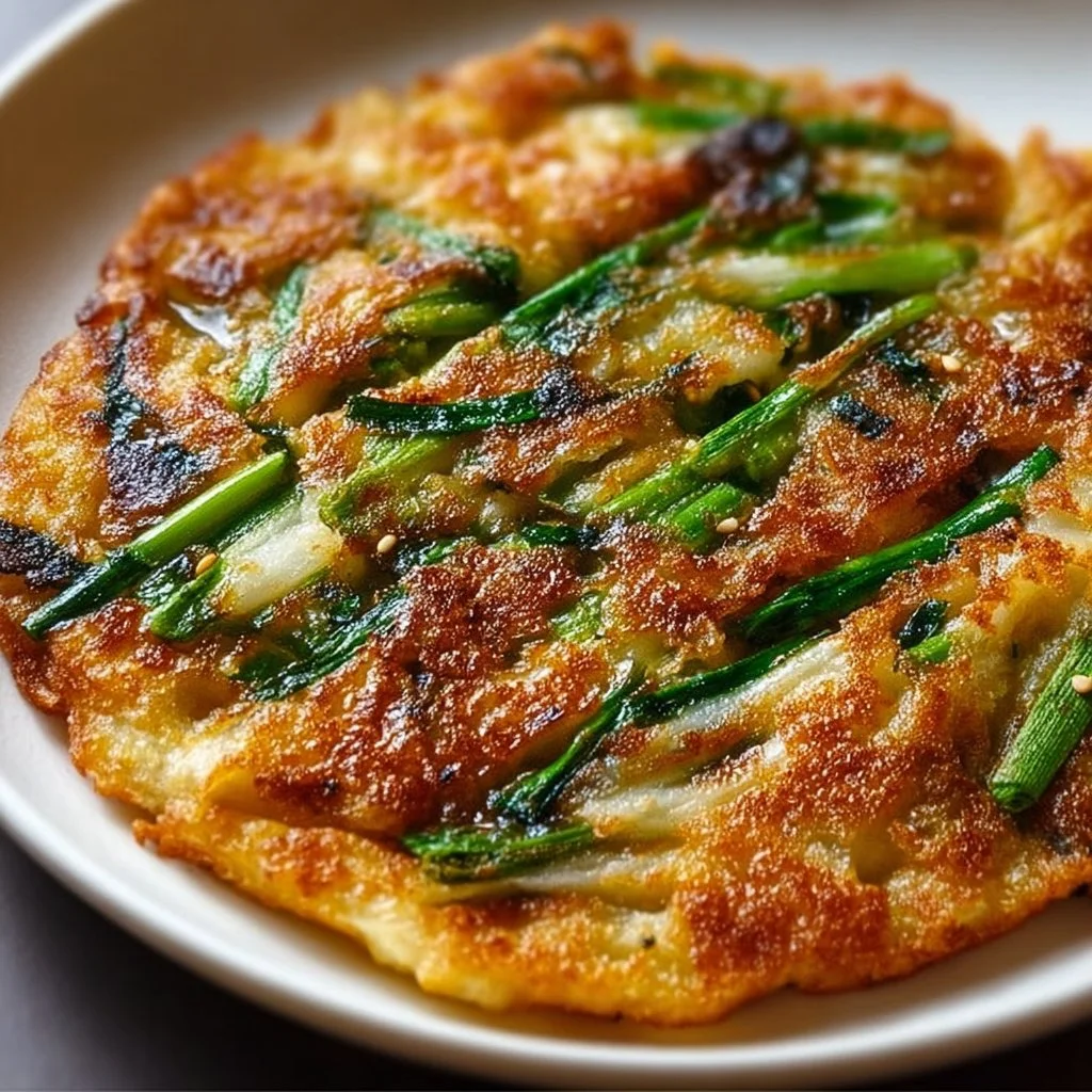 Crispy Korean Spring Onion Pancake garnished with green onions