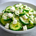 A bowl of Cucumber Feta Salad with fresh ingredients and vibrant colors.